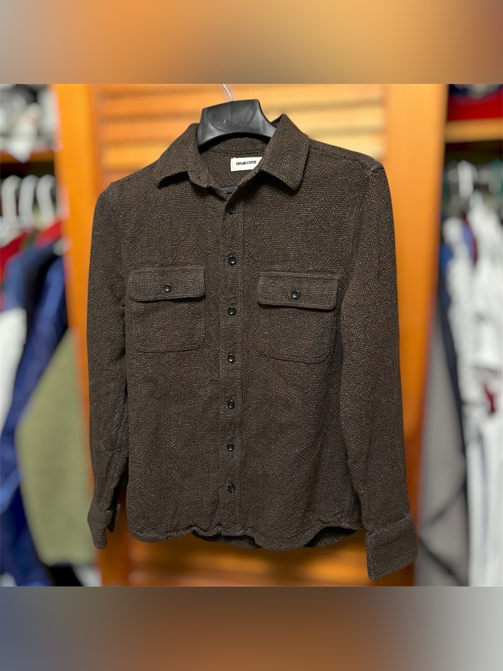 Taylor Stitch The Ledge Shirt Black Coffee Linen Tweed Button Up Long Sleeve 36